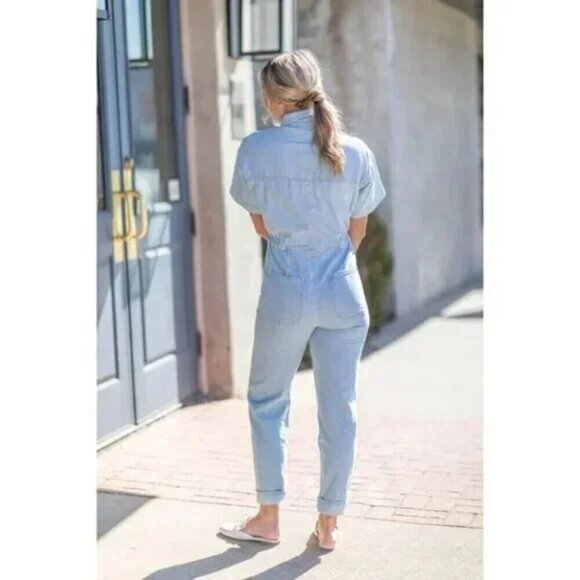 FREE PEOPLE Marci Denim Jumpsuit in Wash Clear Skies Size X-Small - Picture 14 of 16